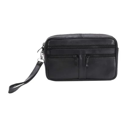 Borseta barbateasca, neagra, din piele naturala neteda, maner detasabil de mana compartiment principal 14 x 22, Magrot 24035 (1 Megastyle)