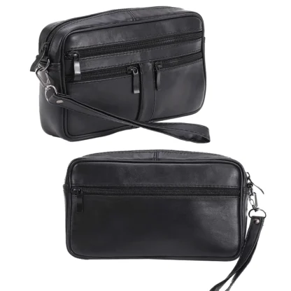 Borseta barbateasca, neagra, din piele naturala neteda, maner detasabil de mana compartiment principal 14 x 22, Magrot 24035 (1 Megastyle)