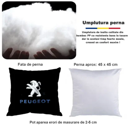 Perna cu sigla Peugeot, Fata de perna si burduf detasabil 45 x 45, bumbac Magrot 24049 negru (1) mAGROT SHOP
