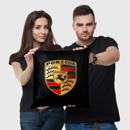 Perna cu sigla Porsche, Fata de perna si burduf detasabil 45 x 45, bumbac Magrot 24047 negru - imagine 7