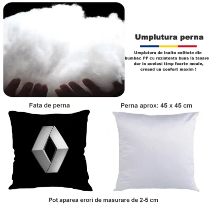 Perna cu sigla Renault, Fata de perna si burduf detasabil 45 x 45, bumbac Magrot 24046 negru