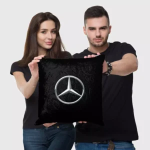 Perna personalizata cu sigla Mercedes, Fata de perna si burduf detasabil 45 x 45, bumbac Magrot 20314 negru