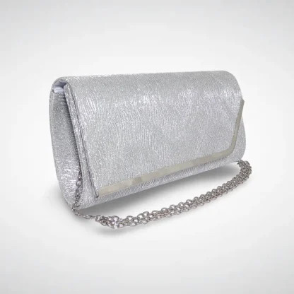 Geanta dama tip plic de seara, ocazii si petreceri, Argintiu relief, 26 x 12 cm, Magrot 25020
