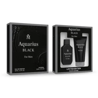 Set cadou barbati Aquarius Black 2 x 50ml apa de parfum si gel de dus miros fresh lemnos Magrot 25051