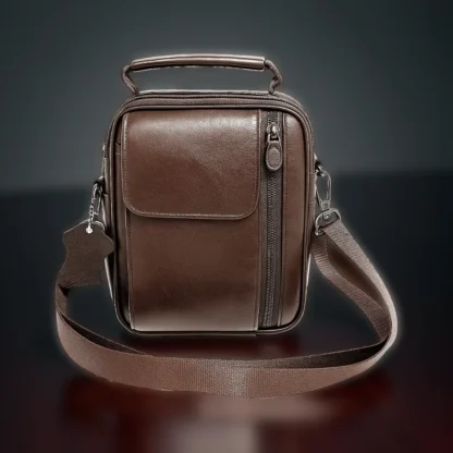 Borseta din piele naturala maro, cu suport telefon, pentru mana, umar sau curea, Magrot 5006 - imagine 3