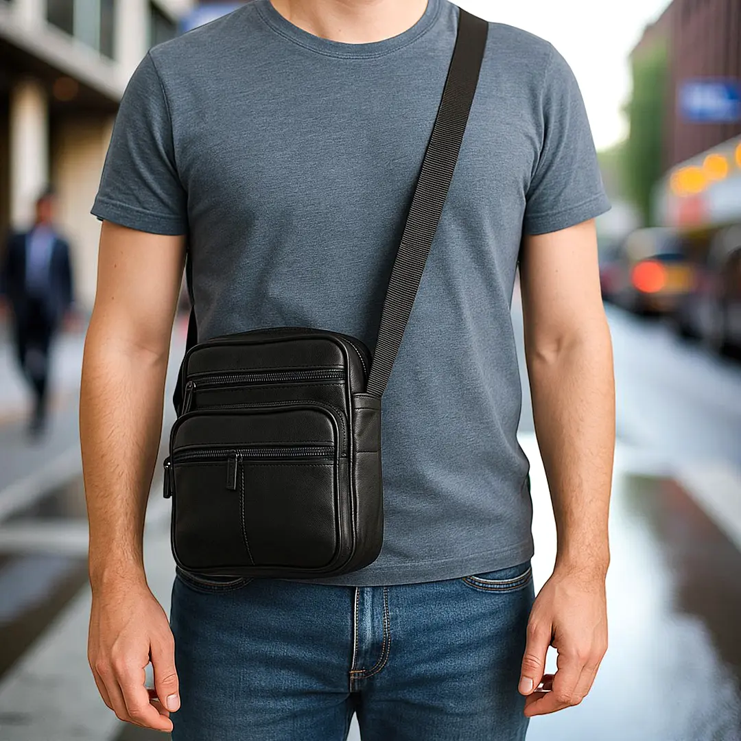 Borseta barbateasca de umar,neagra, din piele naturala 19/16 cm, Magrot 25059 2 Borseta barbateasca de umar,neagra, din piele naturala 19/16 cm, Magrot 25059