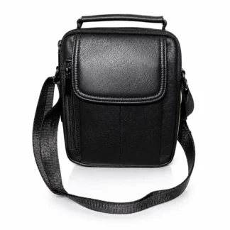 Geanta de mana si umar, borseta din piele naturala Crossbody, 2 compartimente, buzunar telefon, 17 x 21 cm, Negru, magrot 26017