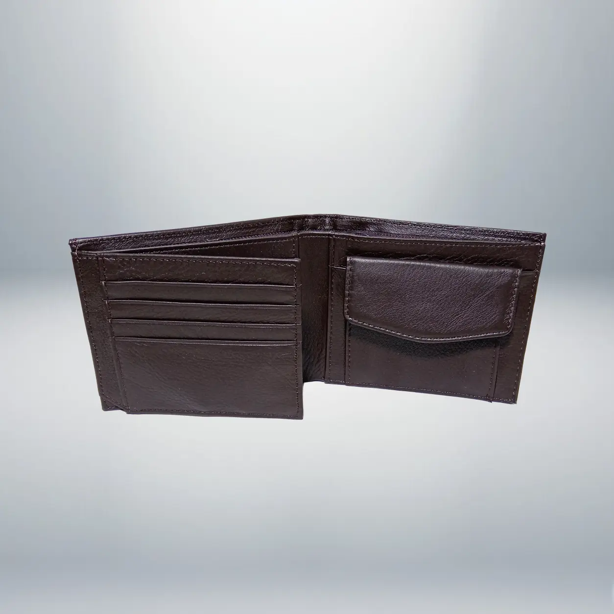 Portofel Barbati din Piele Naturala, Business, 7 Spatii Carduri, Buzunar Monede, Compartiment Bancnote, Documente CI, Maro, 12x10x2 cm, MAGROT 26030 3 Interior portofel barbati cu compartimente pentru carduri si buzunar pentru monede