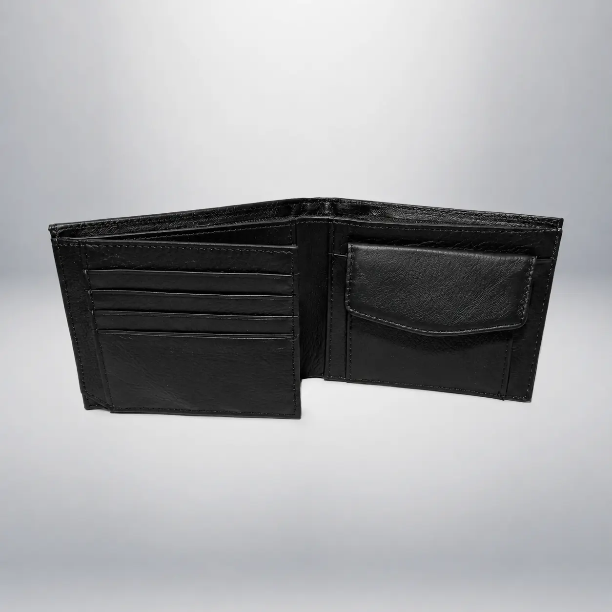 Portofel Barbati din Piele Naturala, Business, 7 Spatii Carduri, Buzunar Monede, Compartiment Bancnote, Documente CI, Negru, 12x10x2 cm, MAGROT 26031 2 Interior portofel barbati cu compartimente pentru carduri si buzunar pentru monede