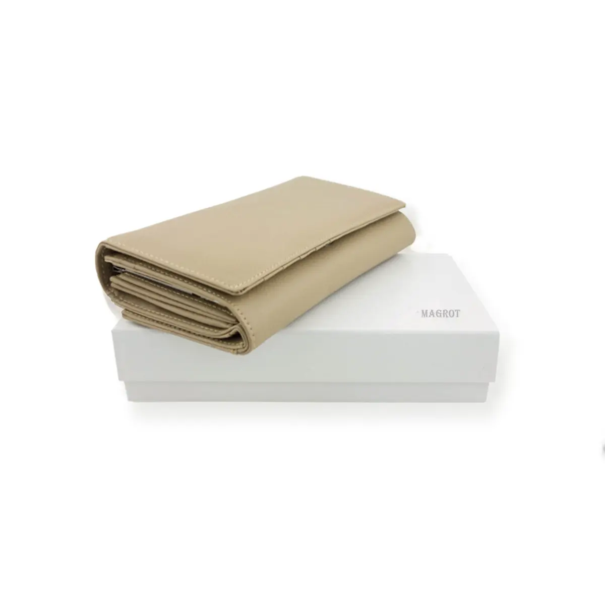 Portofel Dama Luxury din Piele Naturala bej, Compartimentare Dubla 2 in 1, Portcard, Compartiment Bancnote, Monede si Documente, Magrot 26025 1 Portofel dama din piele naturala premium asezat pe cutia cadou originala