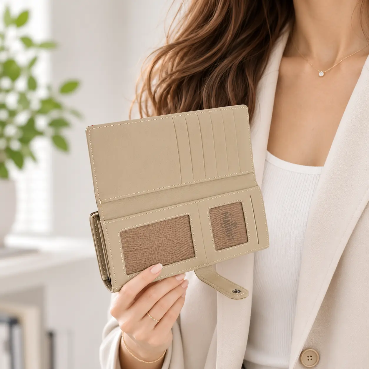 Portofel Dama Luxury din Piele Naturala bej, Compartimentare Dubla 2 in 1, Portcard, Compartiment Bancnote, Monede si Documente, Magrot 26025 8 Compartiment secundar al portofelului pentru documente carte de identitate si carduri