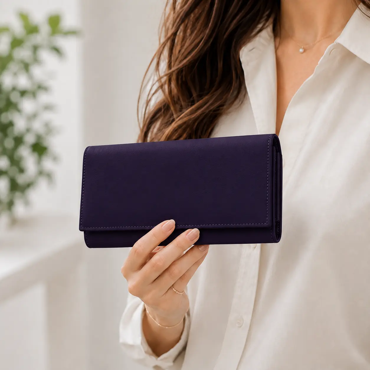 Portofel Dama Luxury din Piele Naturala mov, Compartimentare Dubla 2 in 1, Portcard, Compartiment Bancnote, Monede si Documente, Magrot 26029 3 Portofel dama luxury din piele naturala neteda Mov vedere frontala prezentare