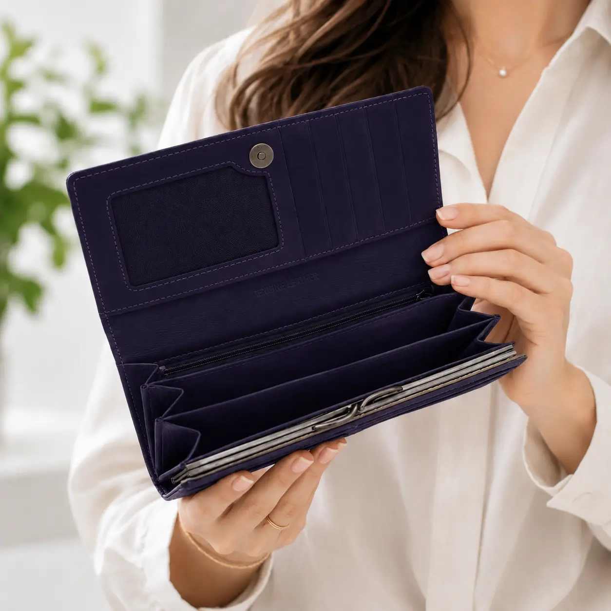 Portofel Dama Luxury din Piele Naturala mov, Compartimentare Dubla 2 in 1, Portcard, Compartiment Bancnote, Monede si Documente, Magrot 26029 5 Portofel dama elegant din piele naturala mov ideal pentru cadou premium
