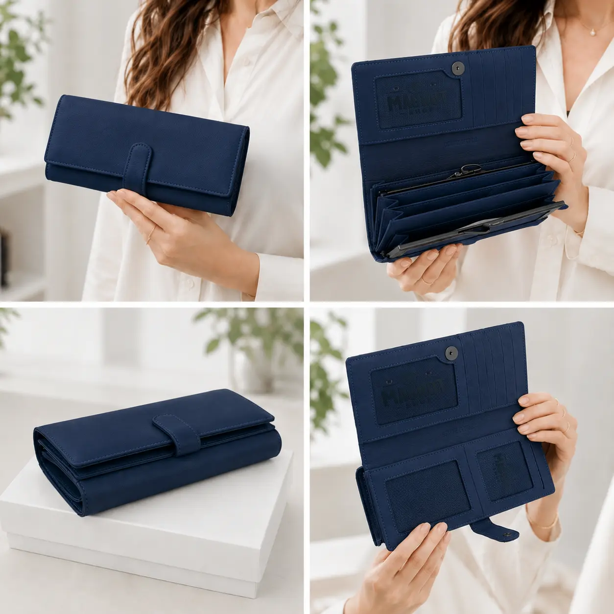 Portofel Dama Luxury din Piele Naturala blue, Compartimentare Dubla 2 in 1, Portcard, Compartiment Bancnote, Monede si Documente, Magrot 26026 2 Prezentare compilation portofel dama premium cu compartimente pentru bancnote carduri si documente 2 in 1 Bluemarin
