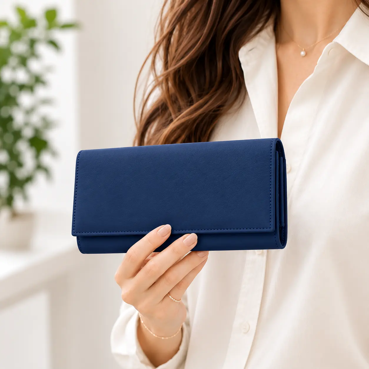 Portofel Dama Luxury din Piele Naturala blue, Compartimentare Dubla 2 in 1, Portcard, Compartiment Bancnote, Monede si Documente, Magrot 26026 3 Portofel dama luxury din piele naturala neteda Bluemarin vedere frontala prezentare