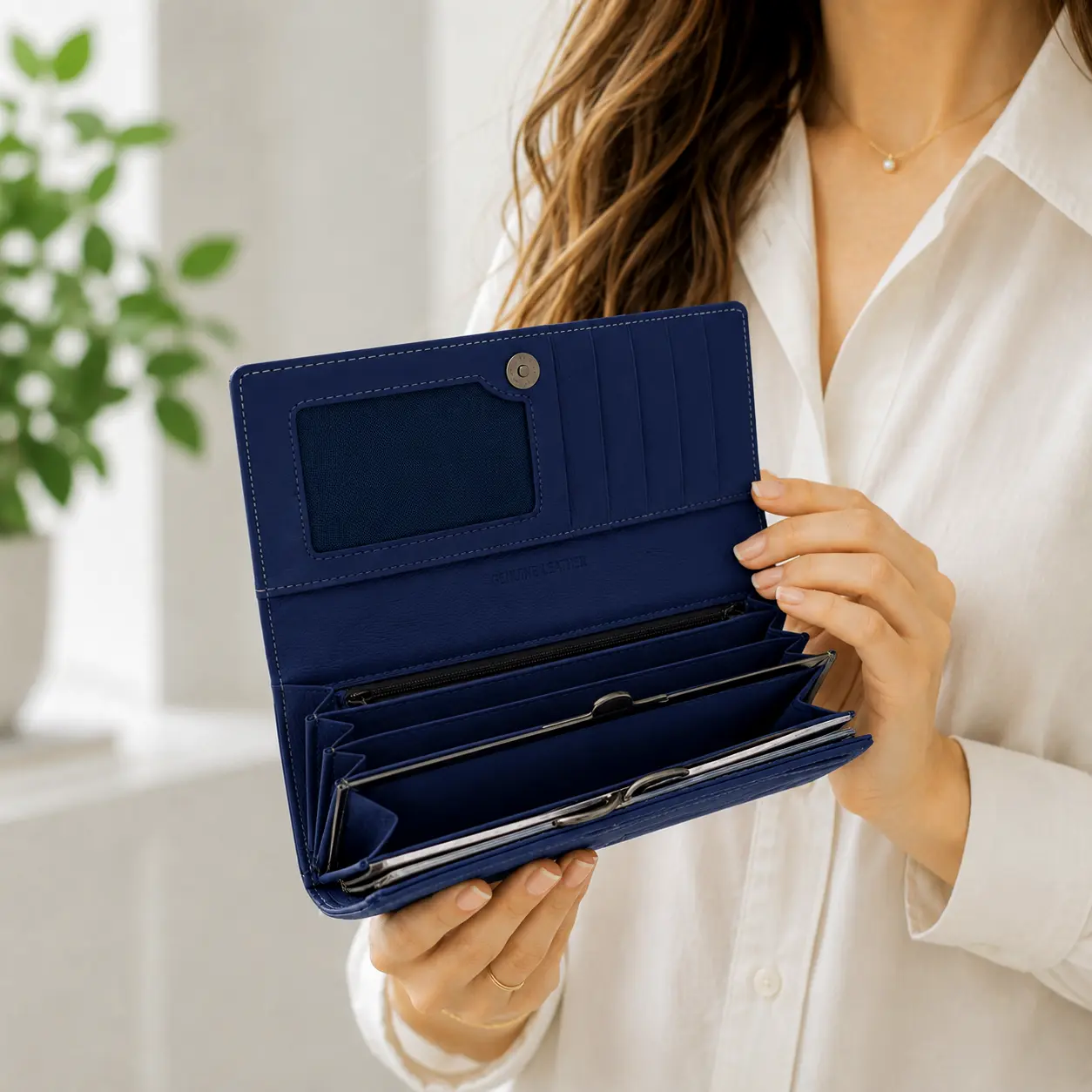 Portofel Dama Luxury din Piele Naturala blue, Compartimentare Dubla 2 in 1, Portcard, Compartiment Bancnote, Monede si Documente, Magrot 26026 5 Compartiment secundar al portofelului Bluemarin pentru documente carte de identitate si carduri