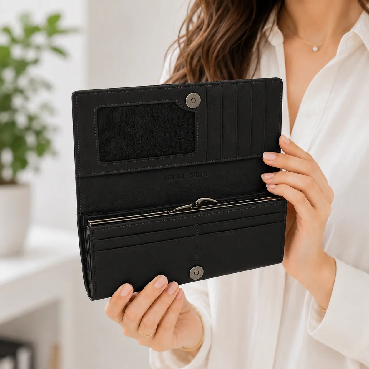 Portofel Dama Luxury din Piele Naturala negru, Compartimentare Dubla 2 in 1, Portcard, Compartiment Bancnote, Monede si Documente, Magrot 26027 4 Portofel dama elegant din piele naturala negru ideal pentru cadou premium
