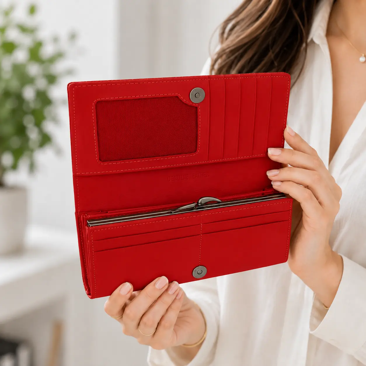 Portofel Dama Luxury din Piele Naturala rosu, Compartimentare Dubla 2 in 1, Portcard, Compartiment Bancnote, Monede si Documente, Magrot 26028 4 Portofel dama elegant din piele naturala Rosu ideal pentru cadou premium