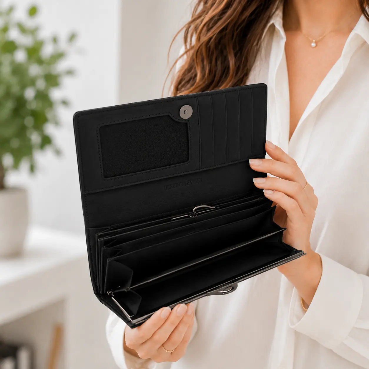 Portofel Dama Luxury din Piele Naturala negru, Compartimentare Dubla 2 in 1, Portcard, Compartiment Bancnote, Monede si Documente, Magrot 26027 6 Portofel dama din piele Negru cu organizare completa si deschidere zona de maruntis pentru utilizare zilnica