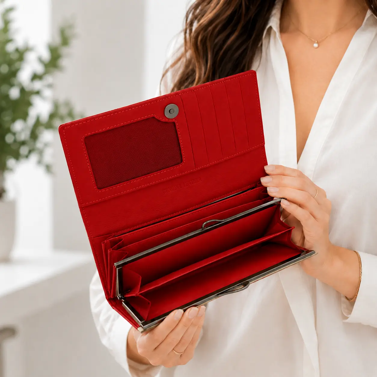 Portofel Dama Luxury din Piele Naturala rosu, Compartimentare Dubla 2 in 1, Portcard, Compartiment Bancnote, Monede si Documente, Magrot 26028 6 Portofel dama din piele Rosu cu organizare completa si deschidere zona de maruntis pentru utilizare zilnica