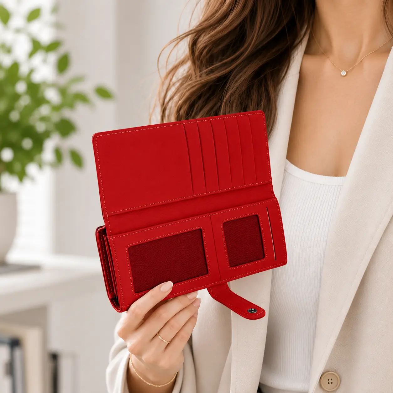 Portofel Dama Luxury din Piele Naturala rosu, Compartimentare Dubla 2 in 1, Portcard, Compartiment Bancnote, Monede si Documente, Magrot 26028 8 Compartiment secundar al portofelului Rosu pentru documente carte de identitate si carduri