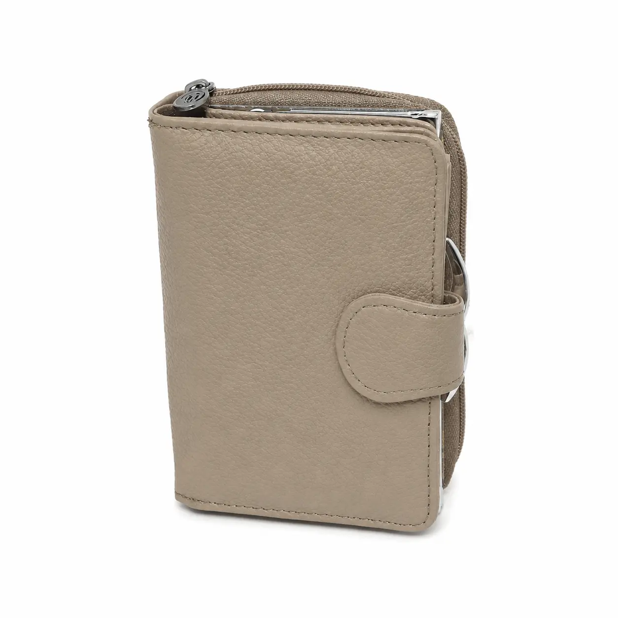 Portofel dama, mic din piele naturala, gri-bej, Magrot 1035 1 Portofel dama din piele naturala bej cu compartiment pentru bancnote si fermoar