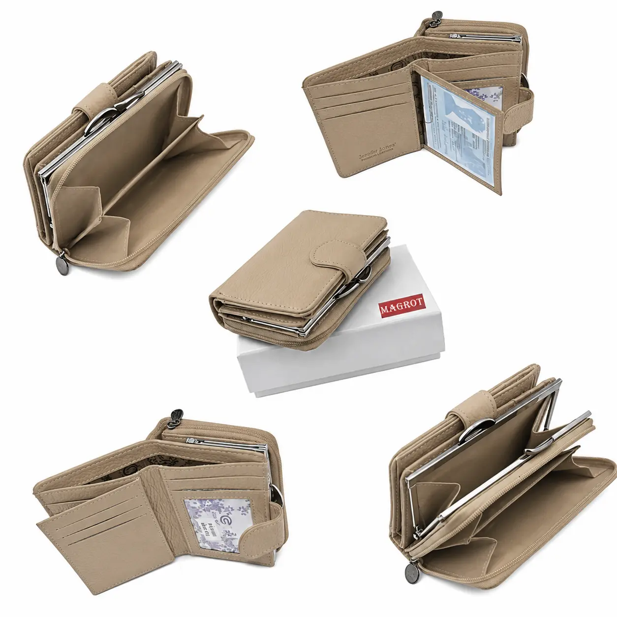 Portofel dama, mic din piele naturala, gri-bej, Magrot 1035 6 Compartiment principal al portofelului dama din piele naturala pentru bancnote si accesorii