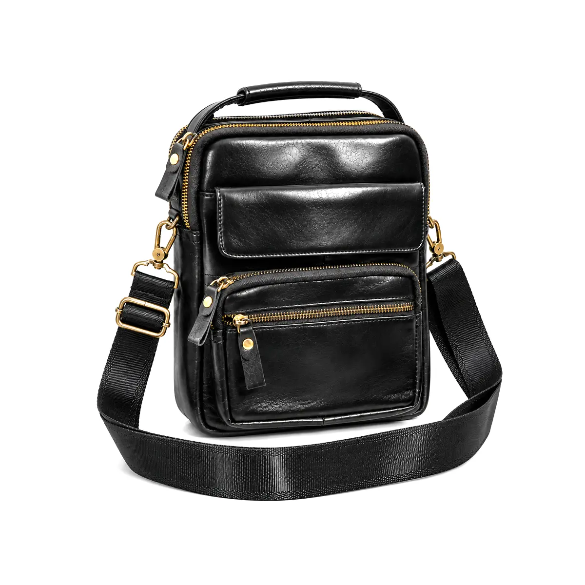 Geanta Borseta Barbati din Piele Naturala de Bovina Negru, 25x21 – Bareta de Umar Detasabila si Reglabila, Magrot 26049 3 Borseta barbati Magrot purtata crossbody – bareta textila reglabila lata