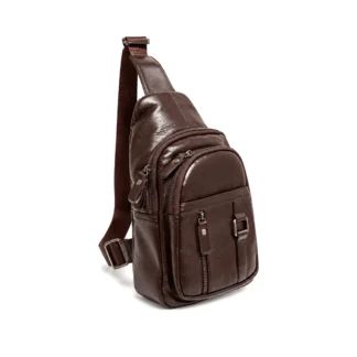 Borsetă de umăr Magrot din piele naturală maro – design crossbody tip rucsacel