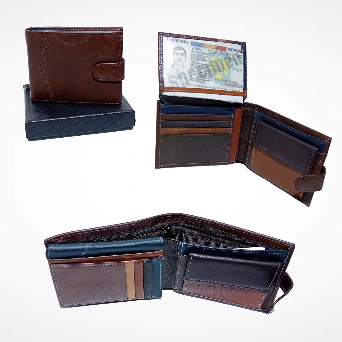 Portofel Barbatesc din Piele Naturala Maro interior multicolor Inchidere cu Capsa – 7 Sloturi pentru Carduri, Buzunar Maruntis - Fereastra CI. - Magrot 26047 6 Portofel barbati Magrot – fereastra buletin si compartimente documente Portofel barbati Magrot – buzunar maruntis cu capsa si fermoar ascuns Magrot 26047