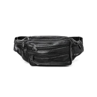 Borseta de brau barbati din piele naturala neagra Magrot , vedere frontala, cu mai multe buzunare cu fermoar