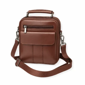 Borseta barbati din piele naturala maro 23x19 cm – geanta umar si mana de lux, bareta detasabila