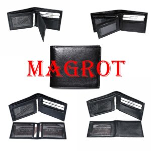 Portofel barbatesc din piele naturala, Magrot 057, portofel negru, slim, fara capsa si port document detasabil